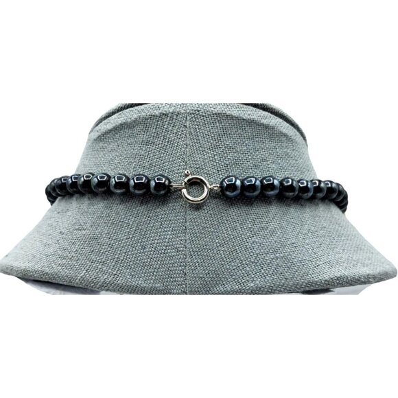 Glass Beaded Necklace Faux Pearl Hematite Colored Twisted Strands Vintage Costum - Picture 3 of 9